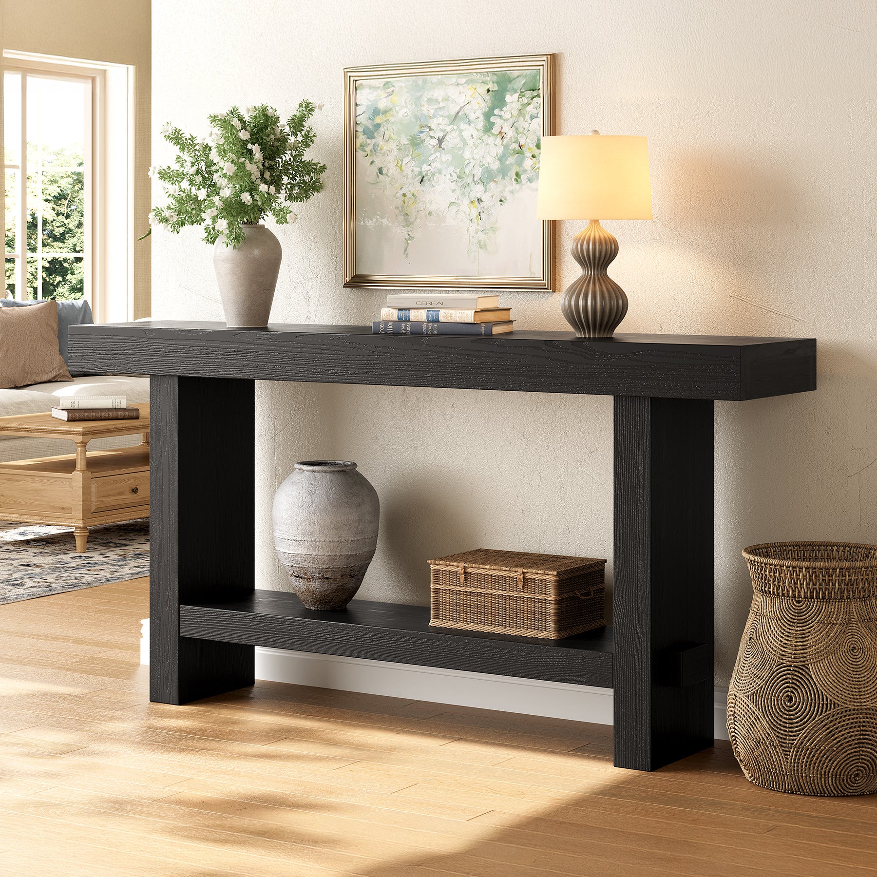 Tribesigns 160 cm Extra Lange Consoletafel, Dubbele Sokkel en Stabiele Tafelblad voor Woonkamer