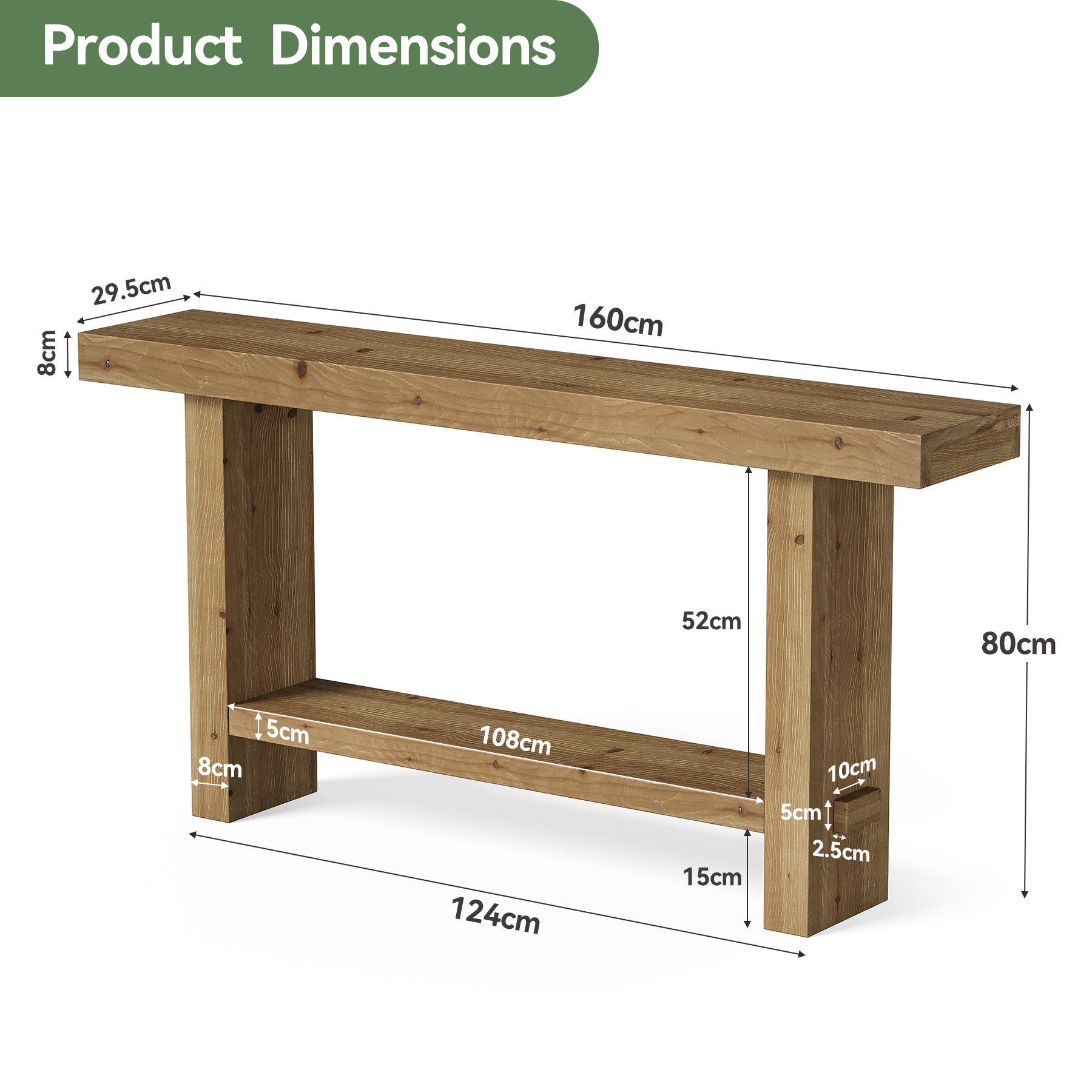 Tribesigns 160 cm Extra Lange Consoletafel, Dubbele Sokkel en Stabiele Tafelblad voor Woonkamer