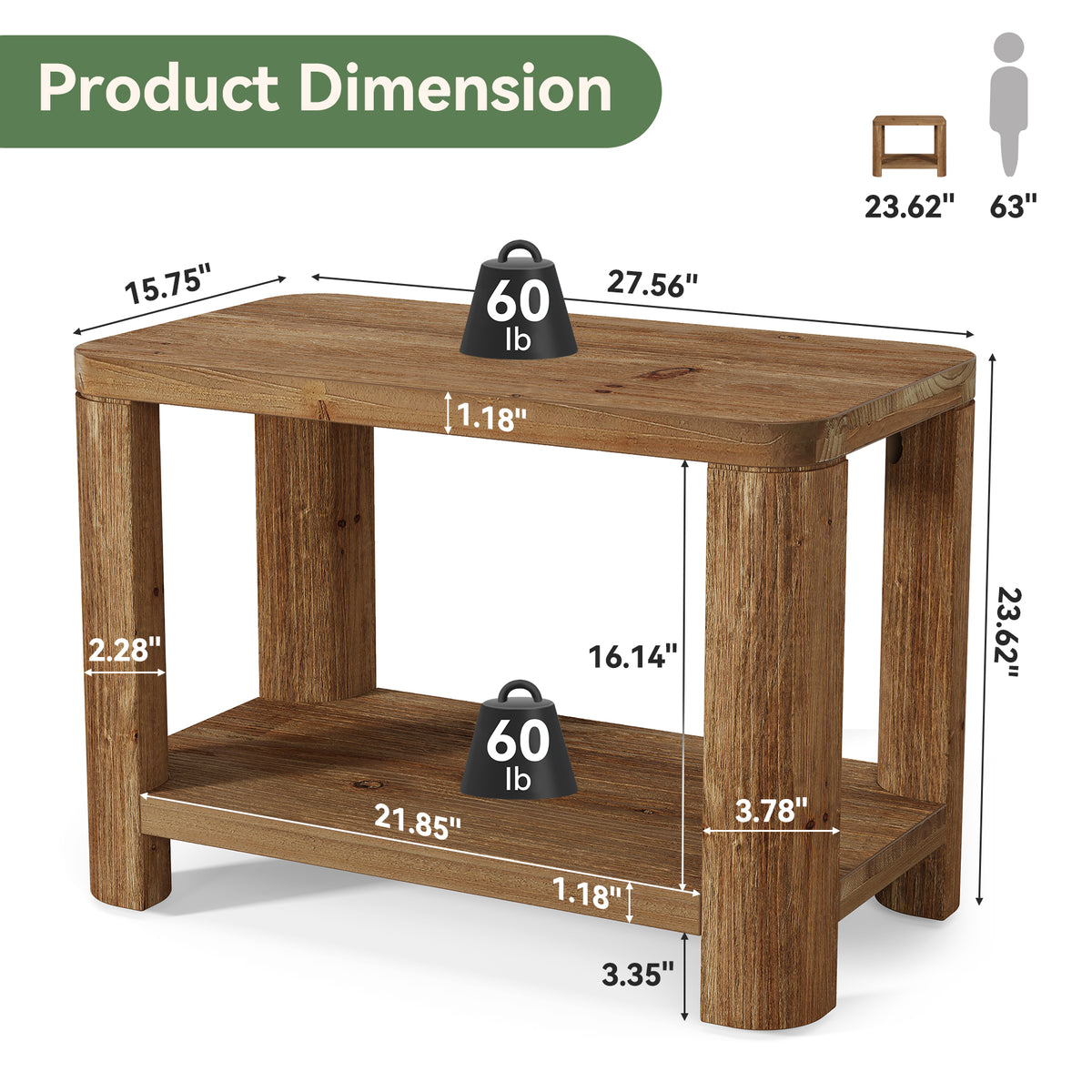 70 cm Tribesigns massief houten bijzettafel met 2 niveaus, walnootkleurig voor woonkamer en slaapkamer