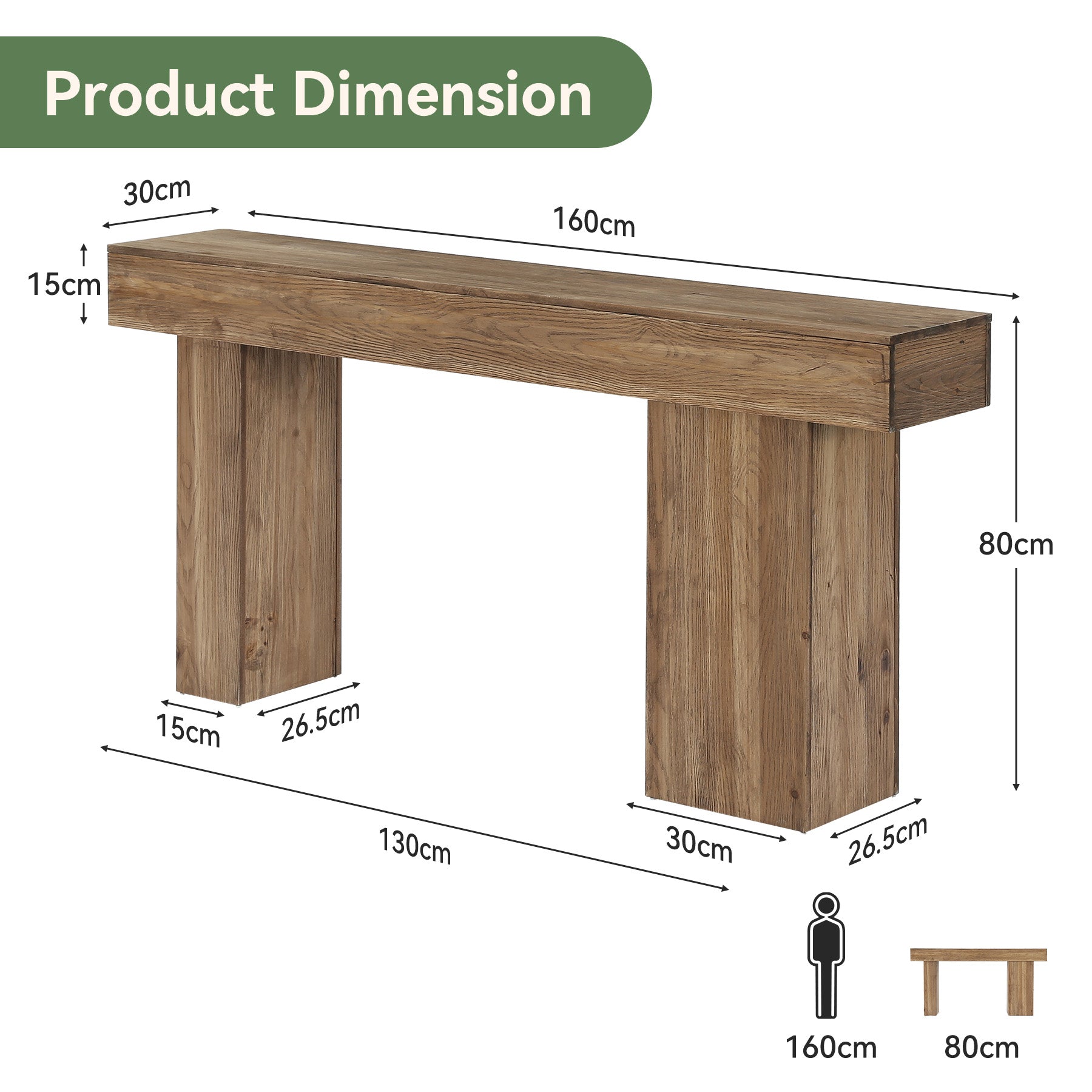 160 cm Massief Houten Landelijke Consoletafel met Artistieke Poten, Stevige Banktafel