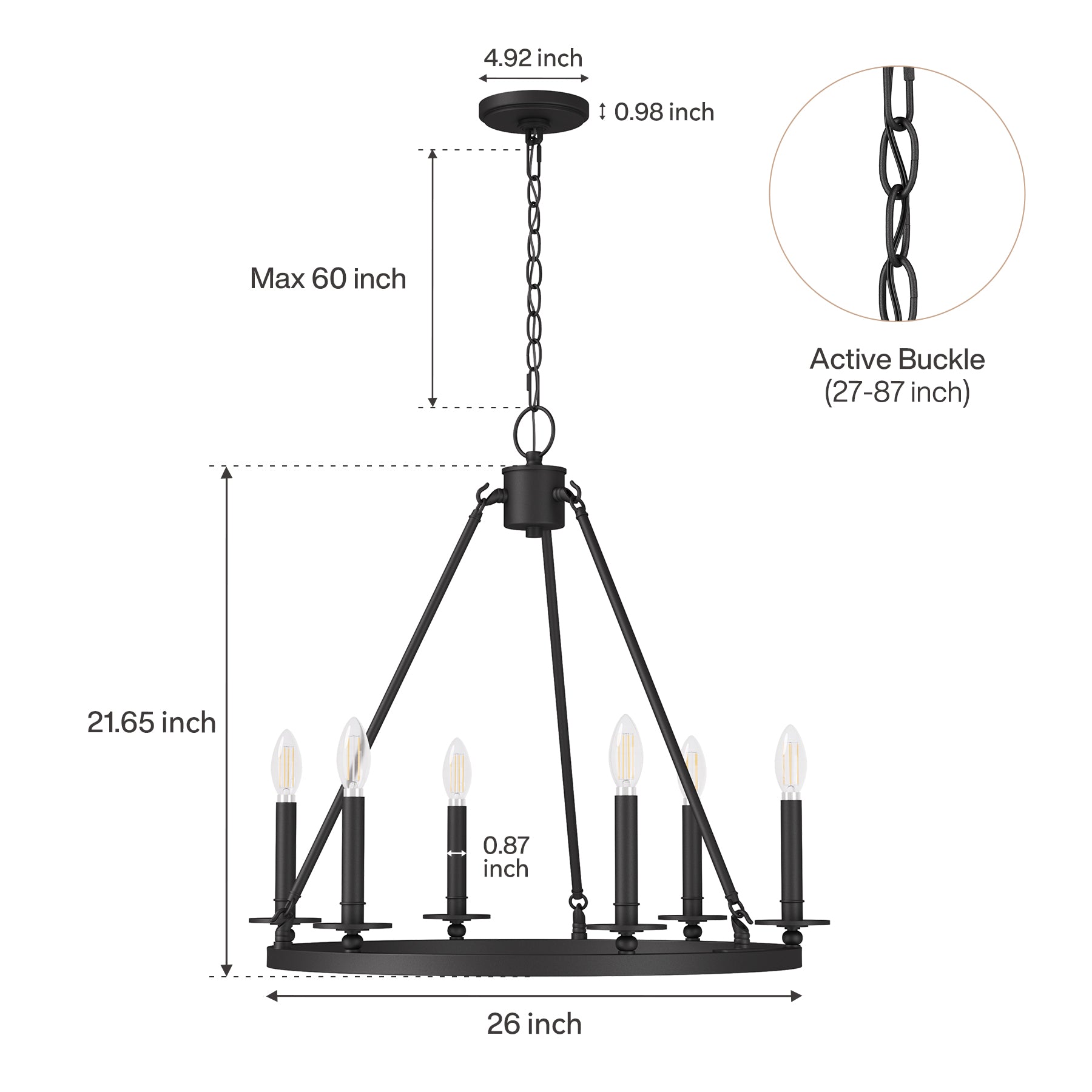 Tribesigns vintage kroonluchter met 6 E14-fittingen, zwarte industriële hanglamp voor woonkamer slaapkamer keuken en hal