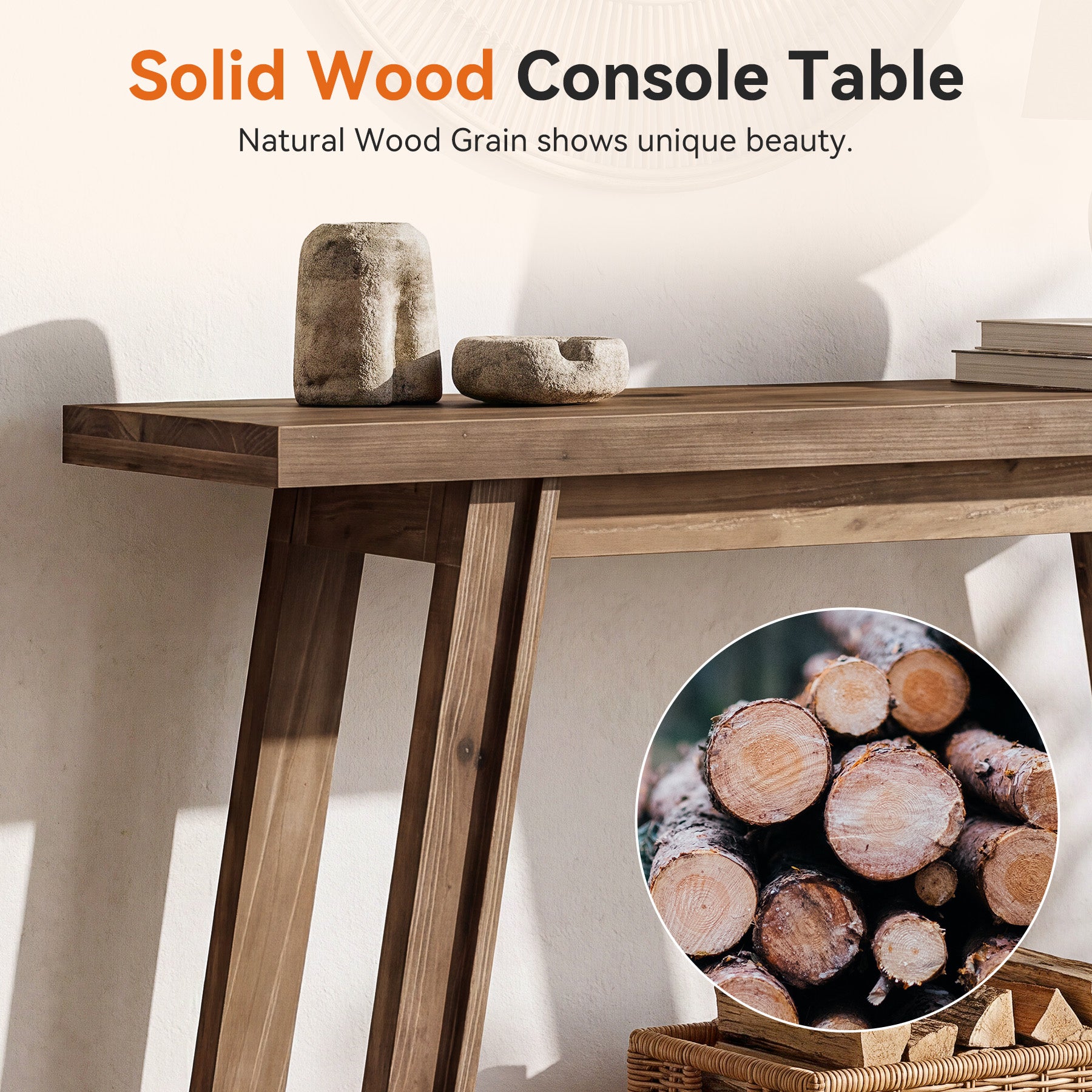 105 x 30 x 80 cm Tribesigns massief houten sidetable met trapeziumvormige basis, haltafel voor entree en woonkamer