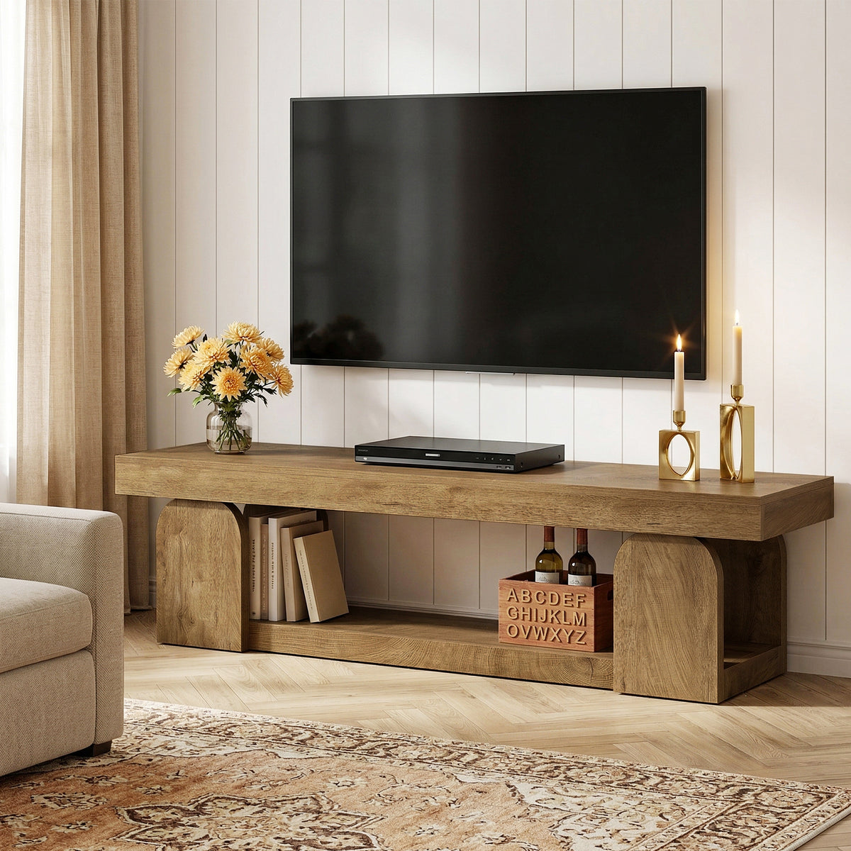160 cm Tribesigns tv-meubel voor tv's tot 165 cm met open opbergplank, landelijk tv-dressoir in naturel houtlook voor woonkamer