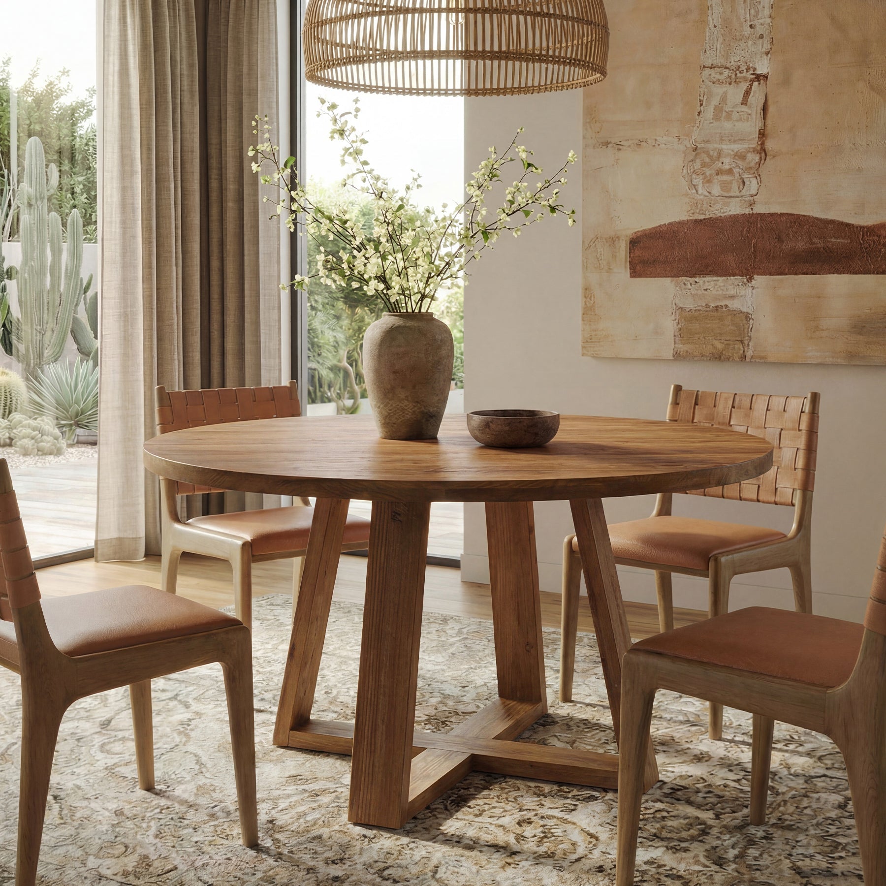 120 cm Ronde Eettafel, Landelijke Massief Houten Keukentafel met Schragenonderstel voor 4 Personen