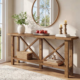 180 cm Tribesigns smalle consoletafel, 2-laagse haltafel van massief hout 3