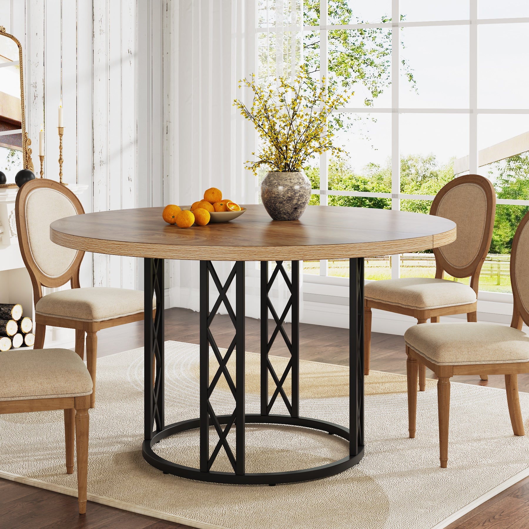 Tribesigns ronde eettafel Ø120 cm voor 4–6 personen, moderne keukentafel met metalen frame