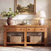 Tribesigns massief houten consoletafel 160 cm met 2 lades, smalle haltafel met plank 3