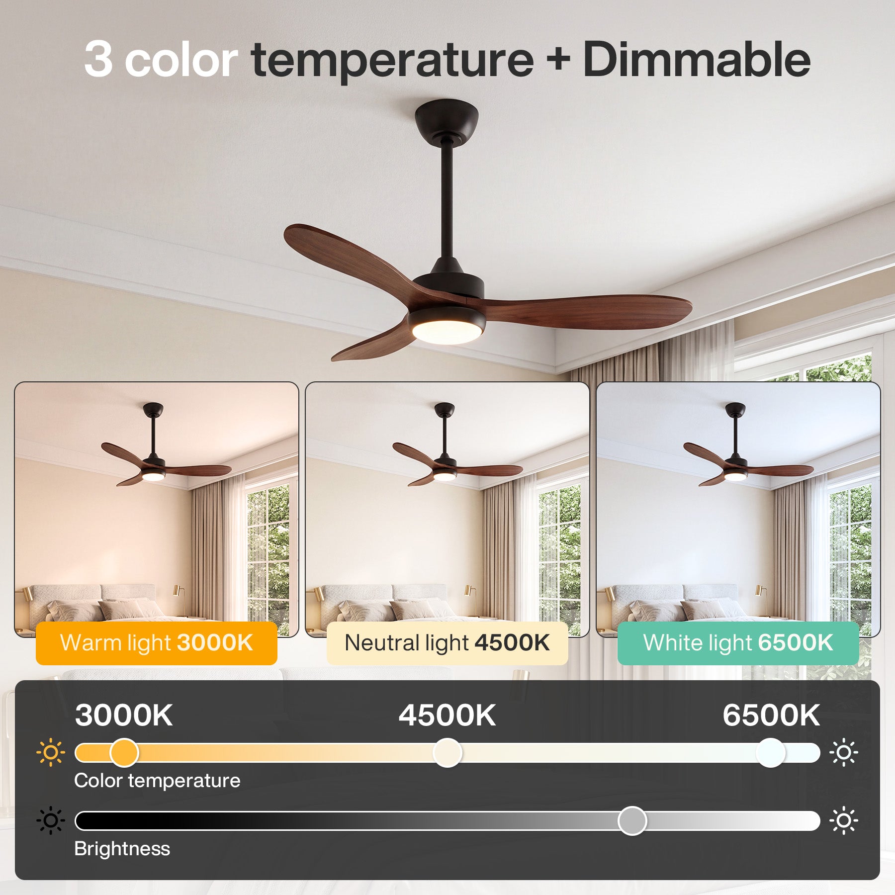 106 cm Tribesigns moderne plafondventilator met licht en afstandsbediening, 3-bladige ventilatorlamp met dimbare ledverlichting voor woonkamer terras en veranda