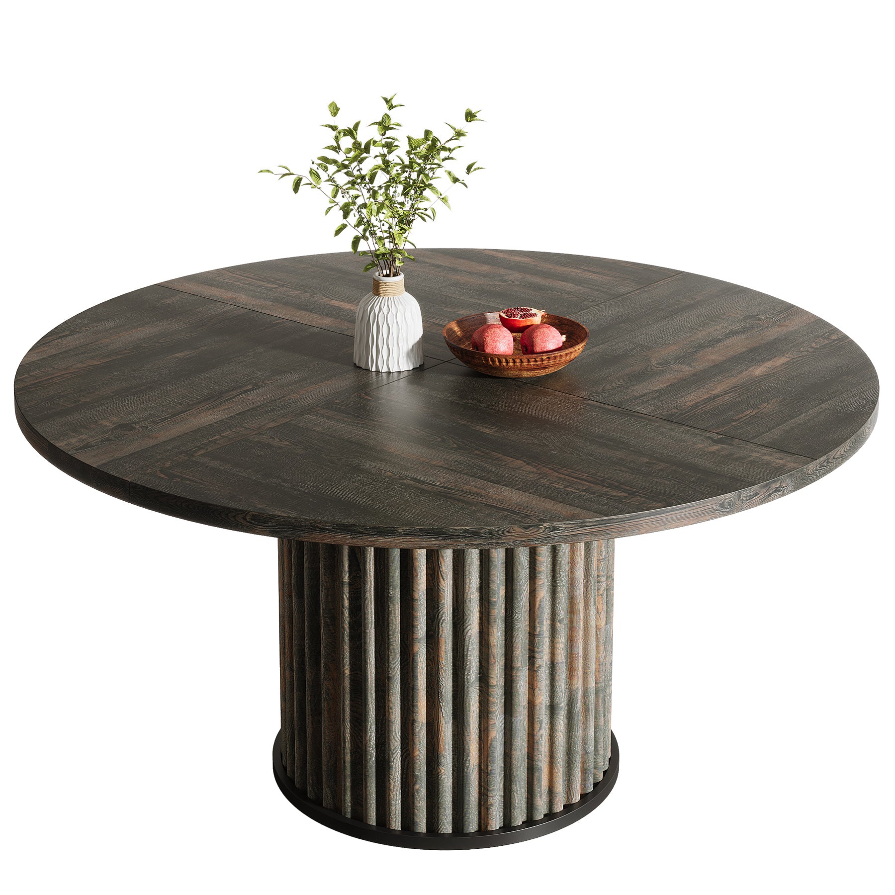 120 cm Zwarte Ronde Eettafel voor 4-6 Personen, Moderne Keukentafel met Metalen Basis