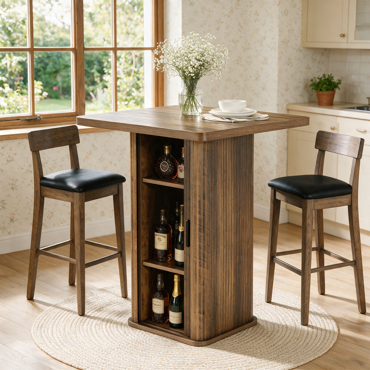 Tribesigns 90 cm hoge bartafel met 3-laags opbergkast, landelijke pub tafel voor keuken en kleine ruimtes