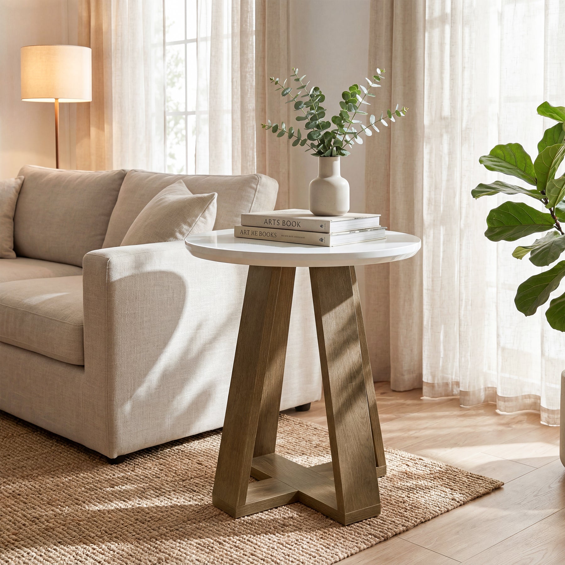 60 cm Ronde Bijzettafel, Moderne Accenttafel voor Woonkamer en Slaapkamer