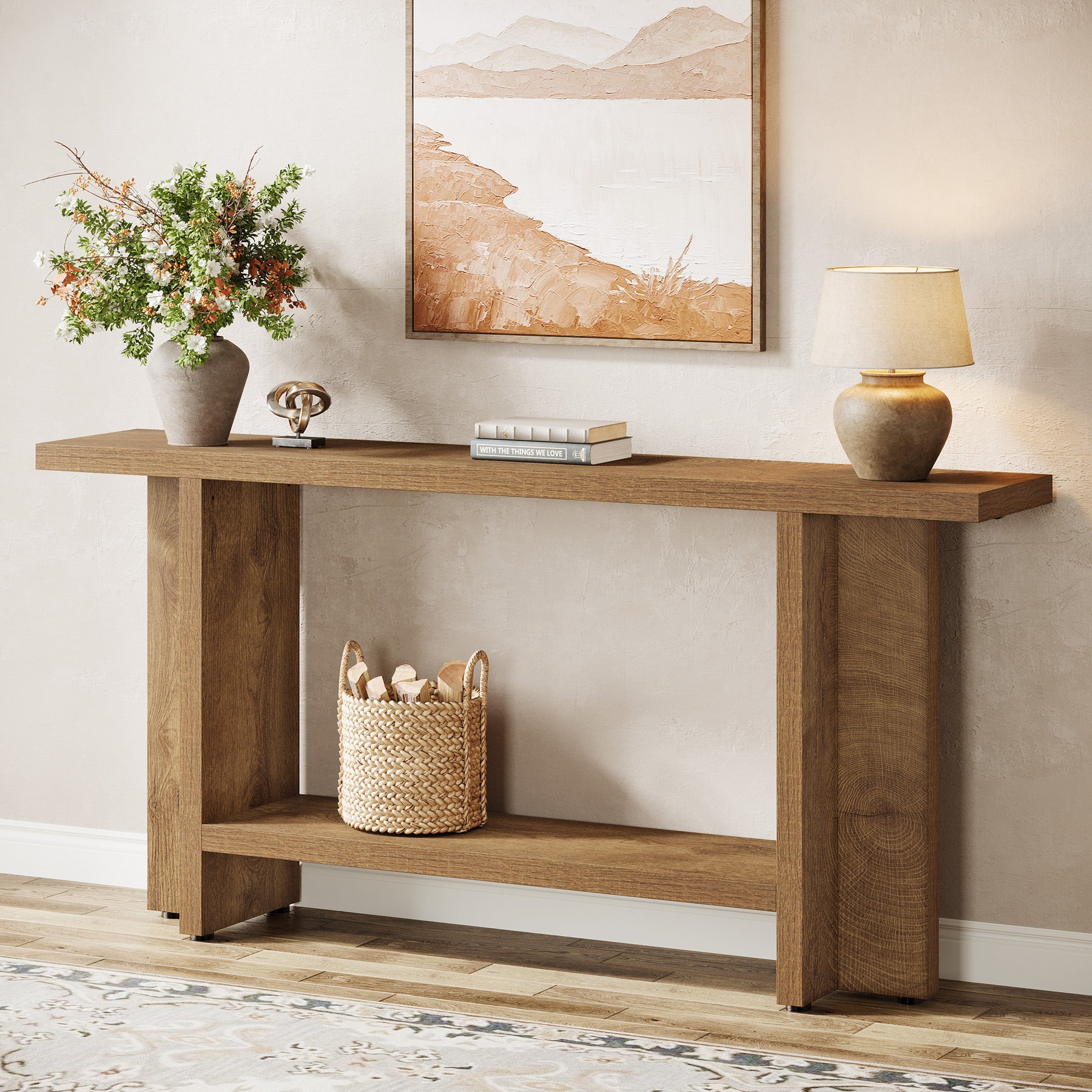 Smal Design Console Meubel, 150 cm Lange Tafel met Plank voor Entree en Woonkamer