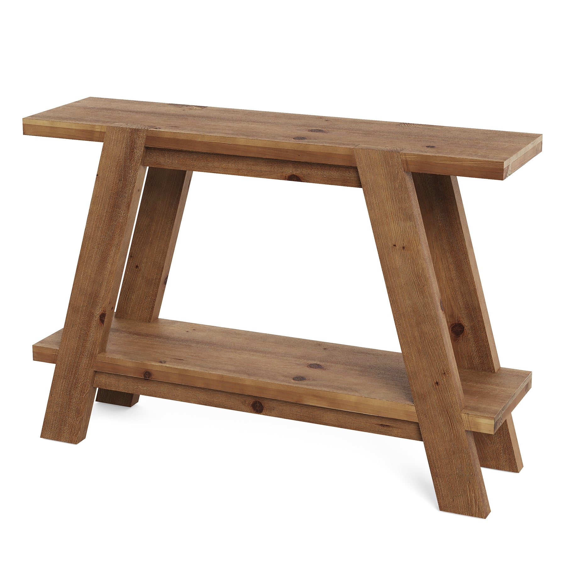 110 cm Massief Houten Consoletafel met 2 Planken, Smalle Haltafel in Landelijke Stijl Bruin