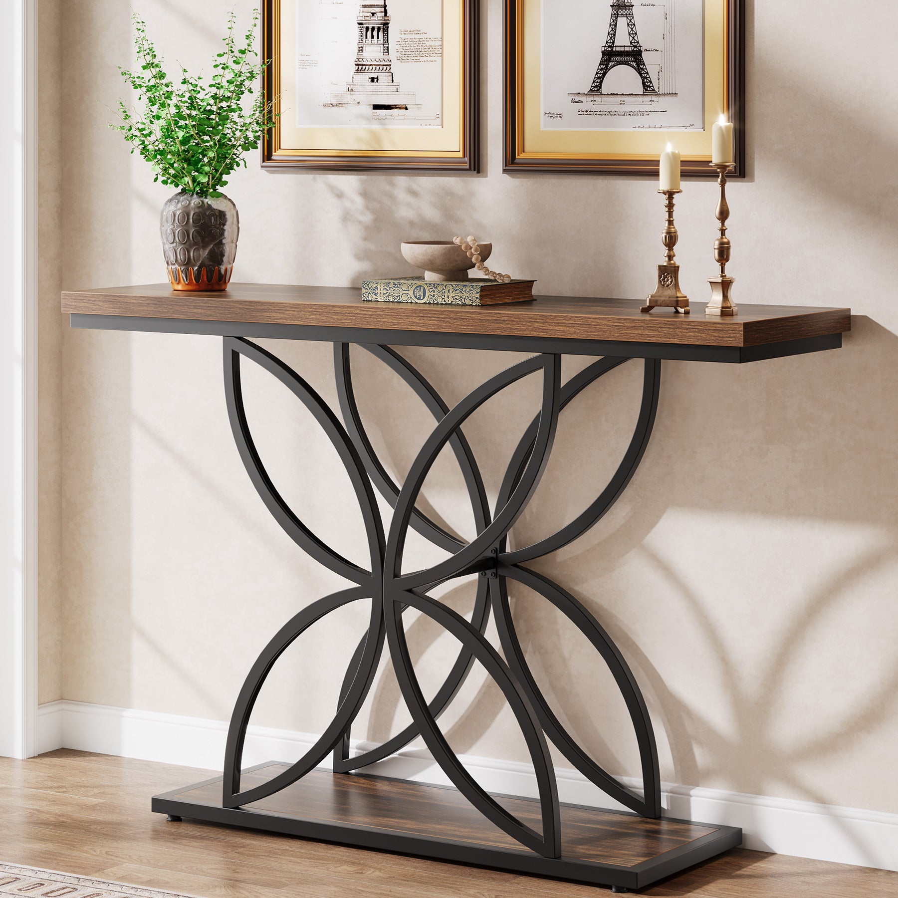 Tribesigns 120 cm Industrieel Console Tafel, Unieke Vlinder Metaal Basis