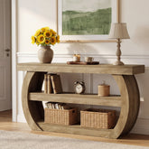 160 cm Landelijke Consoletafel met 3 Niveaus Opbergrekken, Houten Entreetafel voor Hal Woonkamer Achter Bank 3
