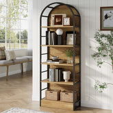 180 cm Boog Boekenkast met 5 Niveaus, Industrieel Open Rek met Metaal Frame voor Woonkamer 3