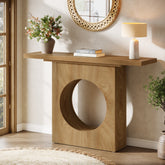 105 cm Landelijke Consoletafel met Rond Gat Ontwerp, Smalle Haltafel voor Woonkamer 3