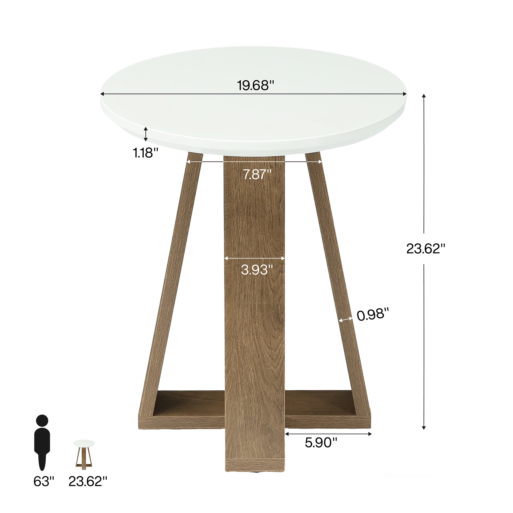 60 cm Ronde Bijzettafel, Moderne Accenttafel voor Woonkamer en Slaapkamer