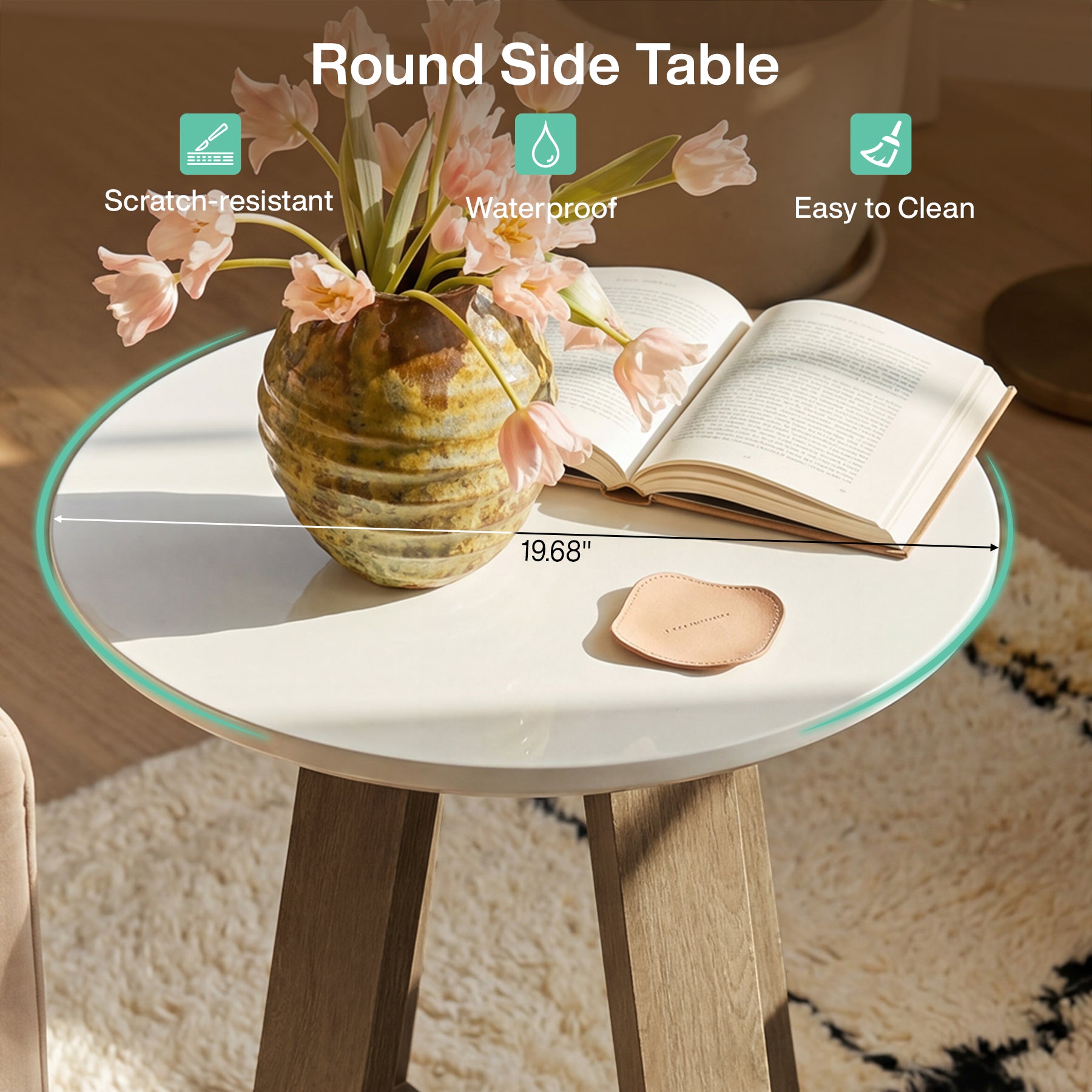 60 cm Ronde Bijzettafel, Moderne Accenttafel voor Woonkamer en Slaapkamer