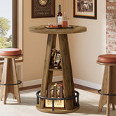 100 cm Ronde Bartafel met Opbergruimte, Industriële Bistrotafel voor Woonkamer Bar Kleine Ruimtes 3