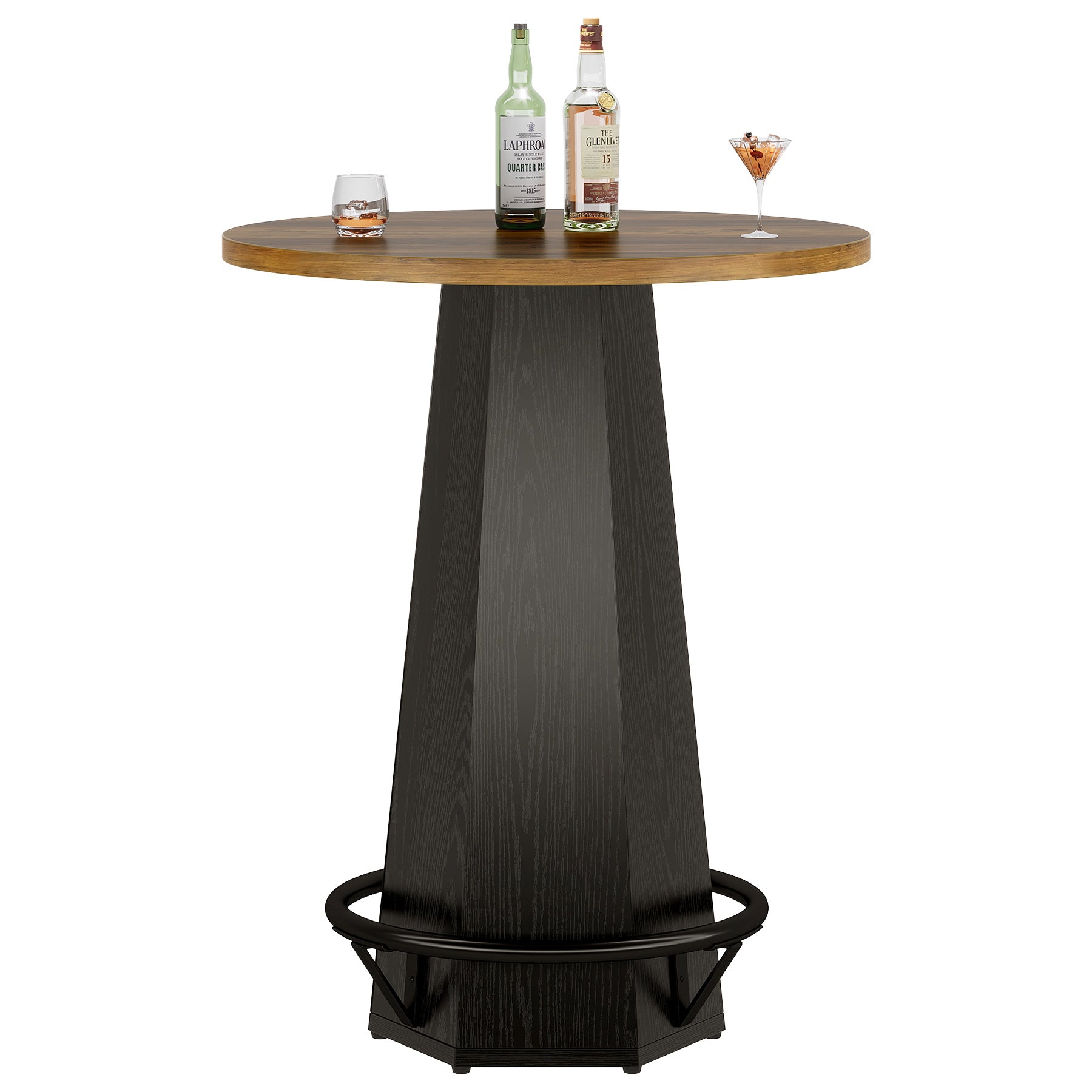 100 cm Ronde Bartafel voor 2 Personen, Industriële Eettafel met Voetenring