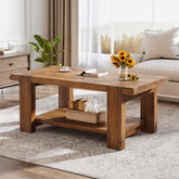 Tribesigns Massief Houten Salontafel 120 cm, Rechthoekige Woonkamertafel met Opbergplank 3