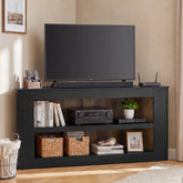 Tribesigns 150 cm hoek tv-meubel met 2-laags open opbergruimte en trapeziumvorm, moderne tv-kast voor woonkamer en slaapkamer 3