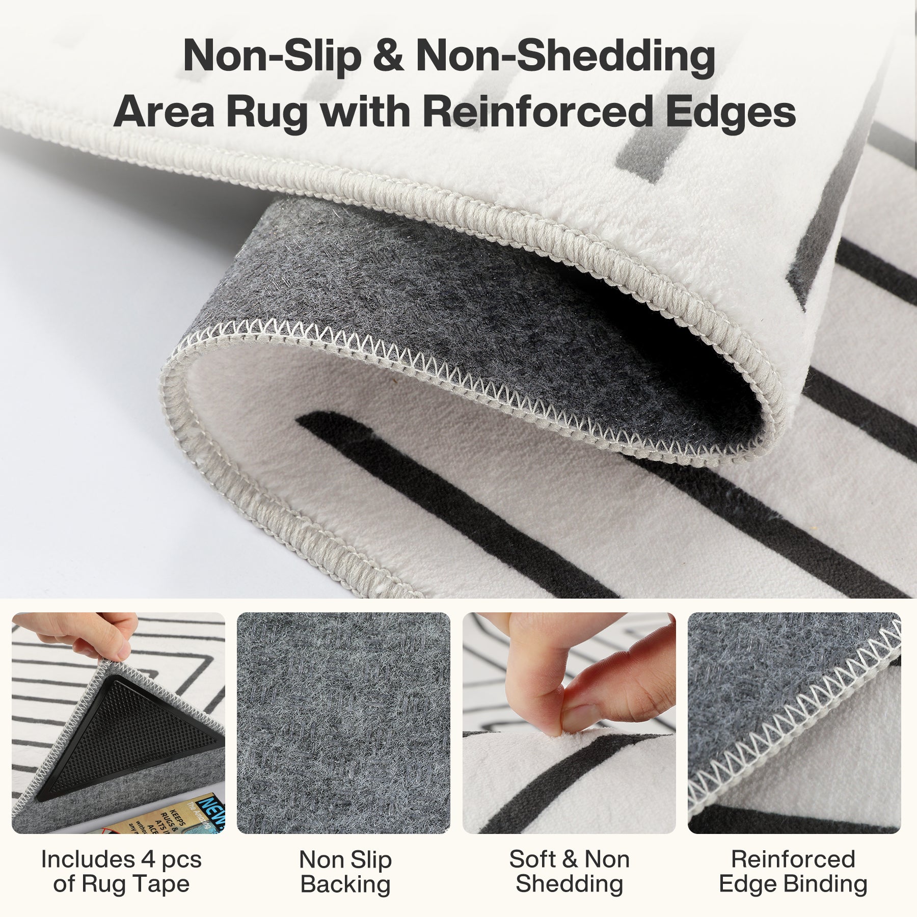 Tribesigns geometrisch laagpolig tapijt, antislip onderzijde, machinewasbaar tot 30 °C, OEKO-TEX gecertificeerd