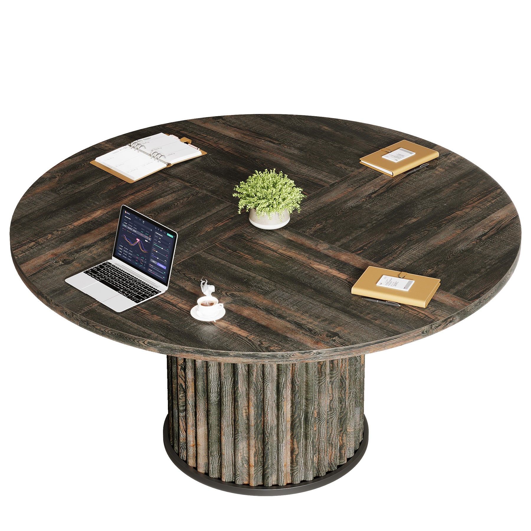 120 cm Zwart Ronde Conferentietafel, Stabiel Bureau voor 4-6 Personen