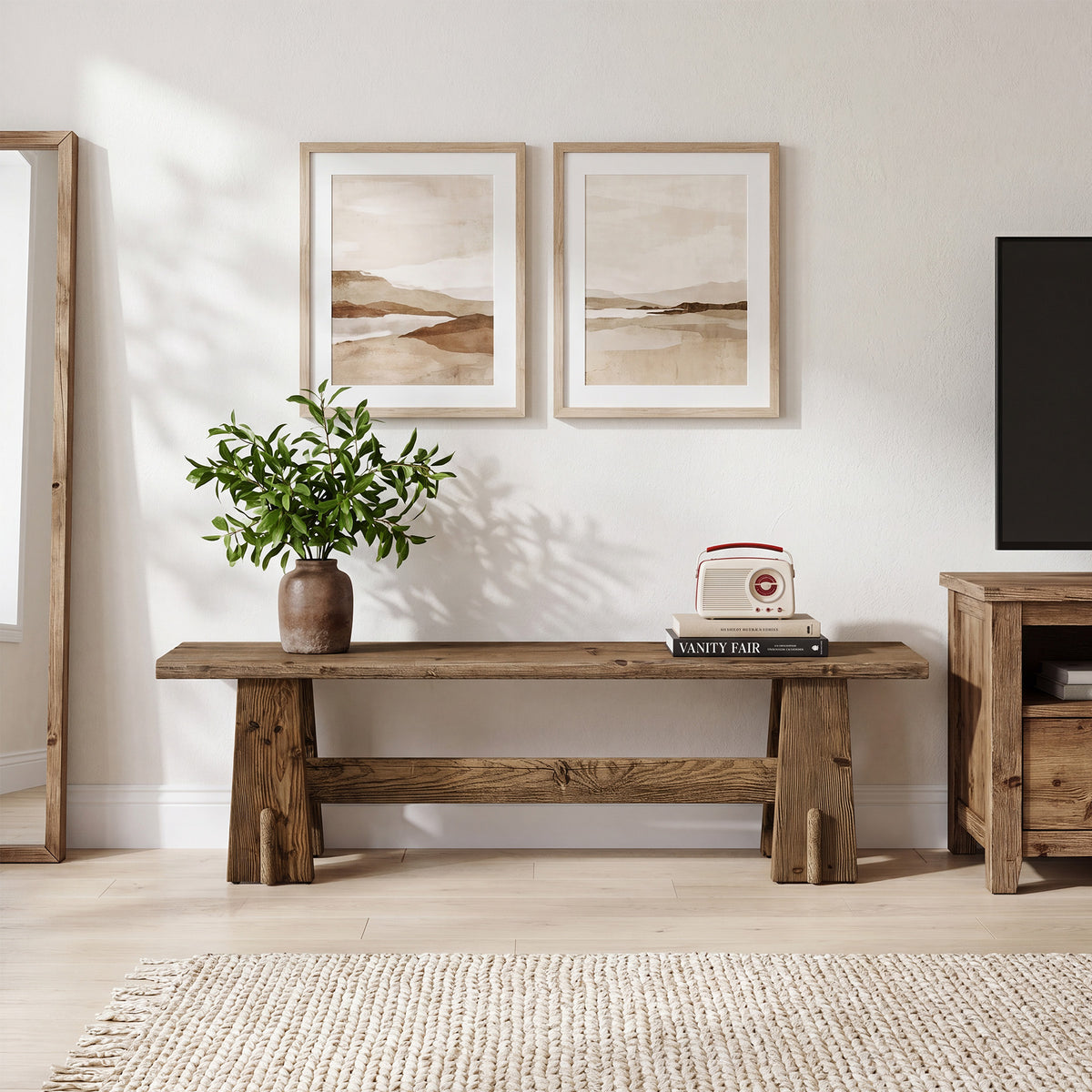 Tribesigns 150 cm massief houten zitbank met opbergplank, smalle schoenbank voor hal