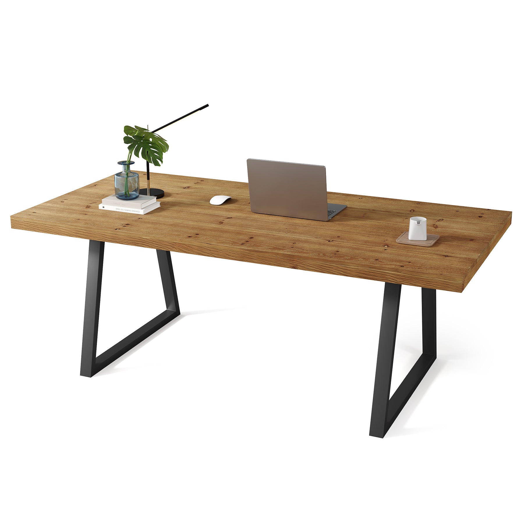 160 cm Industrieel Bureau, Massief Houten Blad met Robuuste Metalen Poten