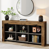160 cm Consoletafel, Houten Tafel met 6 Opbergvakken voor Entree en Hal 3