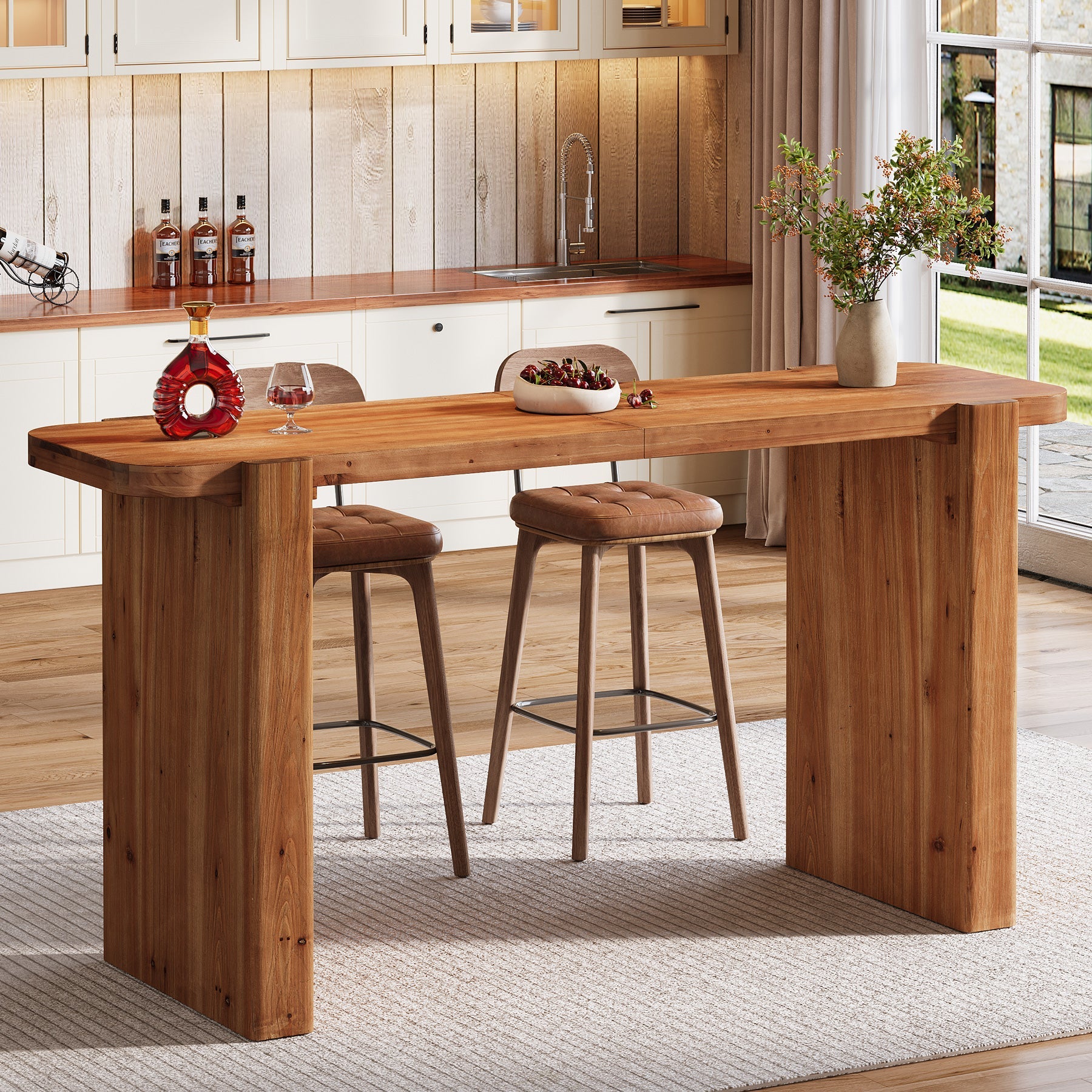 Tribesigns massief houten bartafel 160 cm, hoge tafel voor 4–6 personen, rechthoekige statafel in industriële stijl