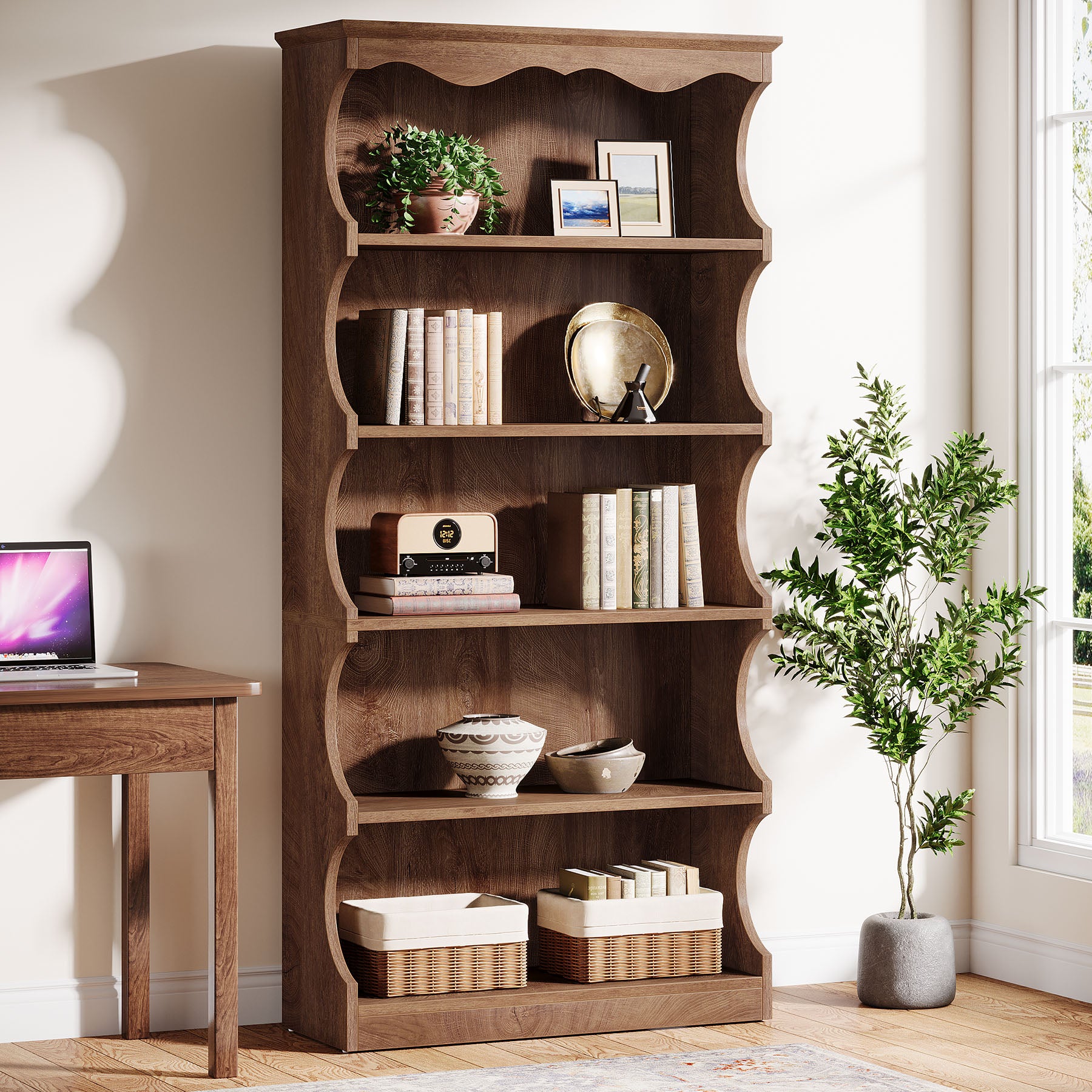 Tribesigns Boekenkast 178 cm Hoog met 5 Open Planken voor Woonkamer