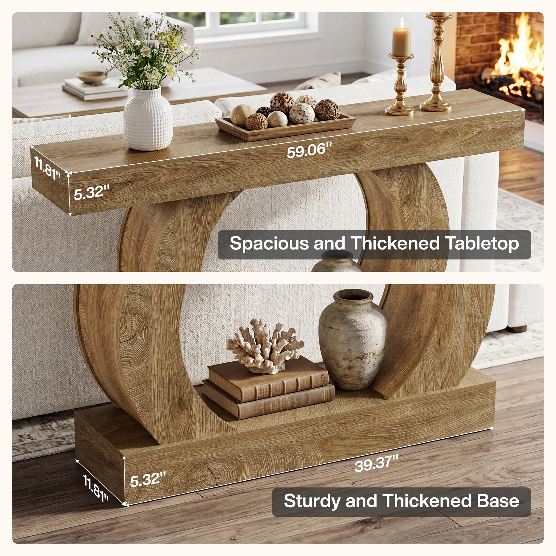 150 x 30 x 85 cm Tribesigns landelijke consoletafel met ronde open voet, smalle 2-laagse haltafel voor hal en woonkamer