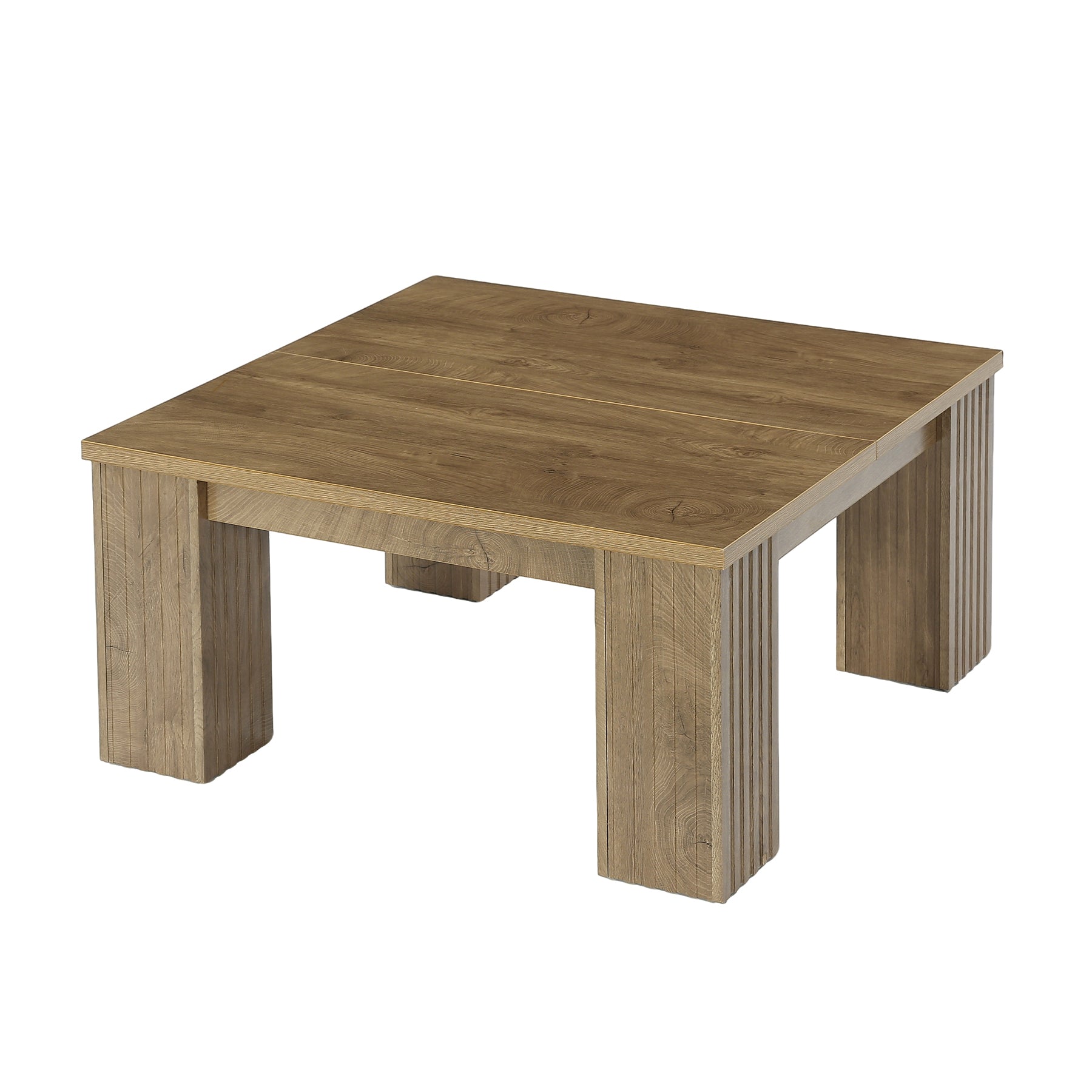100 cm Vierkante Salontafel met Gefreesde Poten, Landelijke Houten Tafel voor Woonkamer