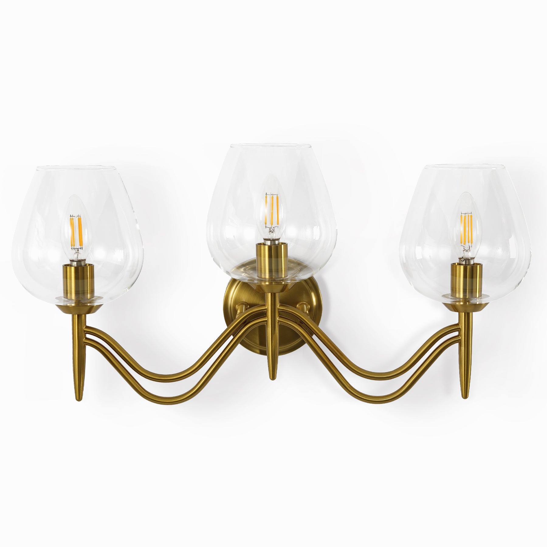 3-lichts badkamerlamp 58 cm van messing, spiegellamp met helder glas, E14-fitting