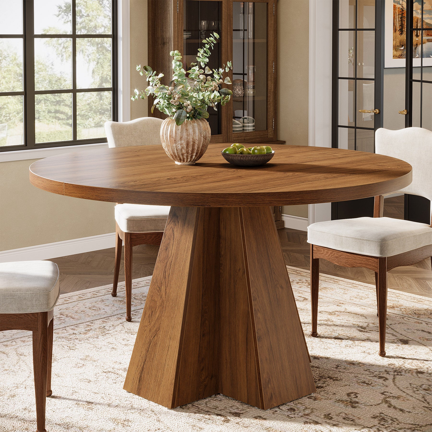 Tribesigns Ronde Eettafel 118 cm met Centrale Voet in Walnootbruin
