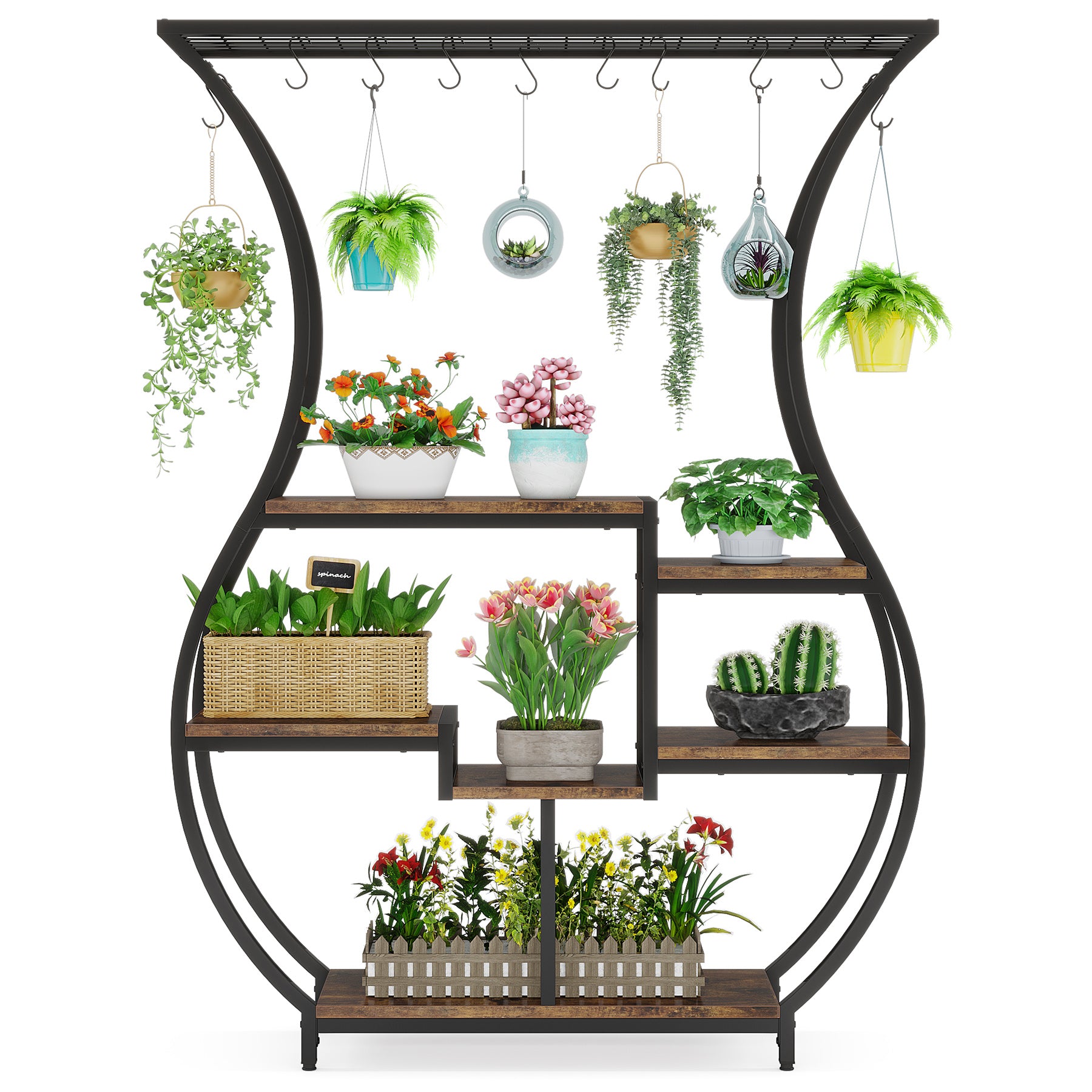 180 cm Tribesigns Plantenrek, 6-Tier Metaal Rek met 10 Haken voor Binnen