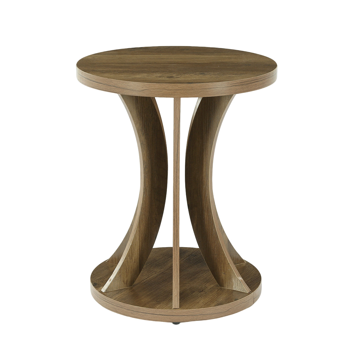 45 x 60 cm ronde bijzettafel met gebogen frame en onderste opbergplank, landelijke sidetable voor woonkamer en slaapkamer