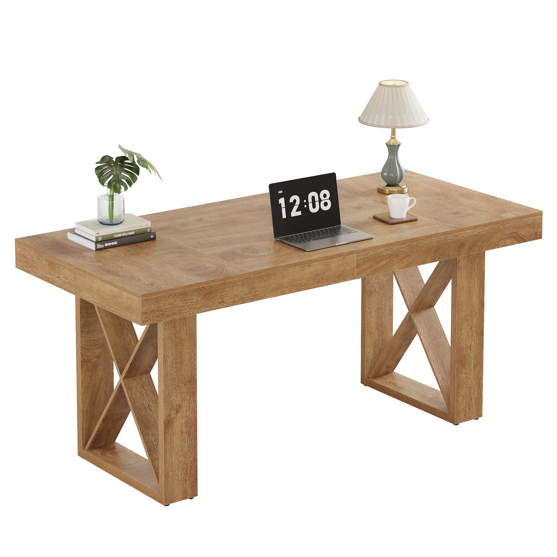 160 cm Rechthoekige Eettafel voor 4-6 Personen, Landelijke Keukentafel in Rustiek Geelbruin