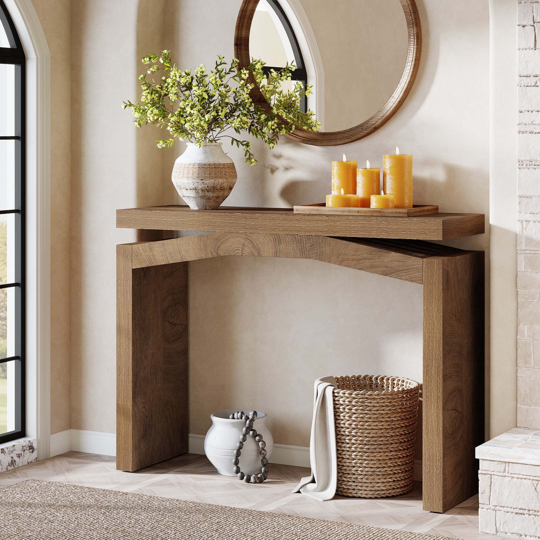 102 cm Consoletafel voor Hal en Entree, Landelijke Smalle Sofa Tafel voor Woonkamer
