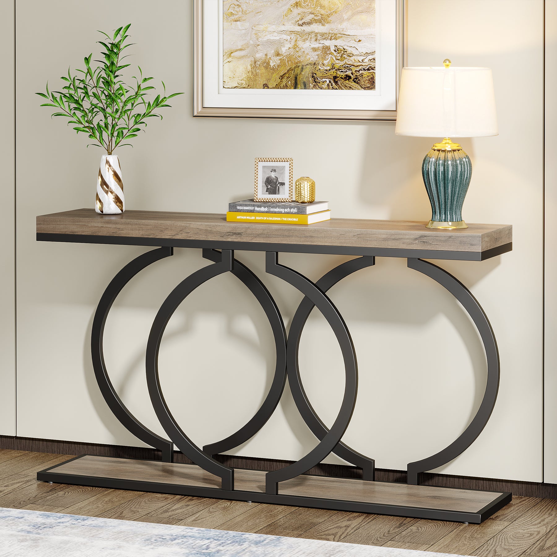 140 cm Gouden Consoletafel met Faux Marmeren Blad, Moderne Smalle Accenttafel voor Woonkamer en Entree