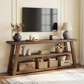 Tribesigns tv-lagekast van massief hout 160 cm, tv-meubel voor televisies tot 70 inch met 3 open planken 3