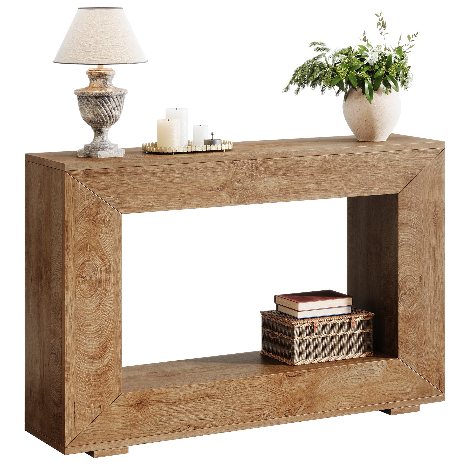 120 cm Boers Entreetafel met Opbergvak, Industrieel Accentmeubel voor Hal en Woonkamer