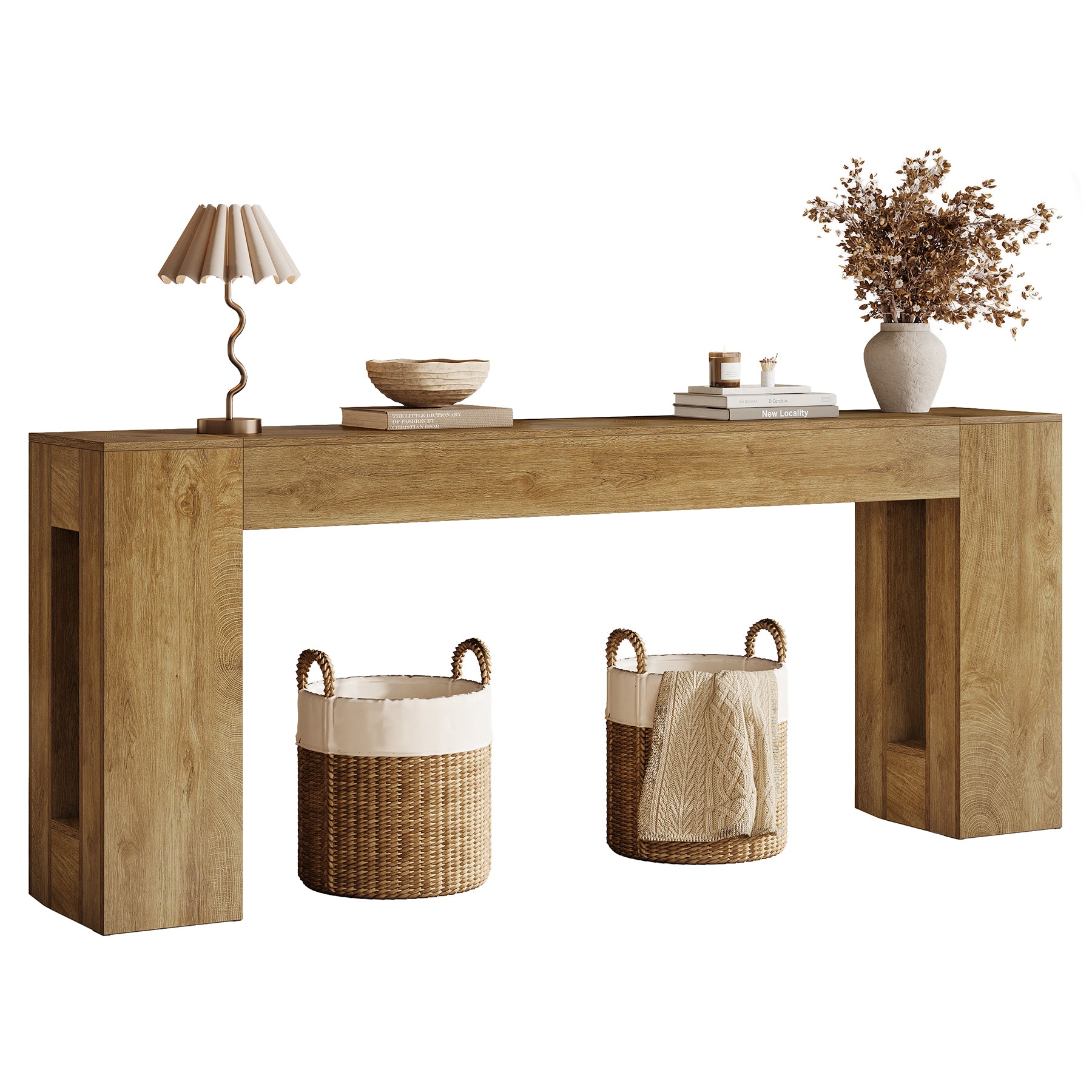 200 cm Extra Lange Consoletafel met Dikke Poten, Landelijke Smalle Sofa Tafel voor Hal Woonkamer Achter Bank