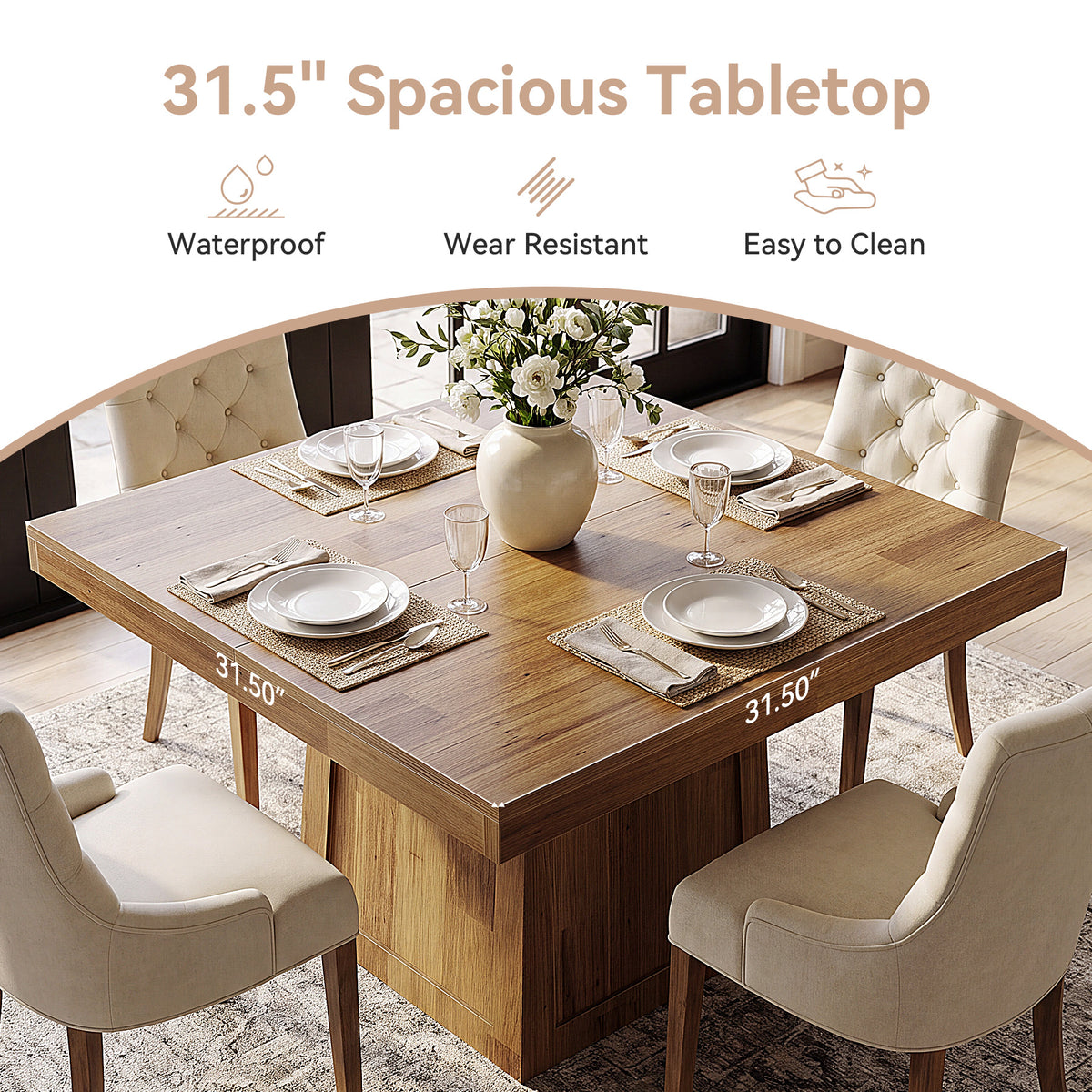 80 cm Tribesigns vierkante eettafel voor 2-4 personen met trapeziumvoet, compacte tafel in walnootlook voor keuken en eetkamer