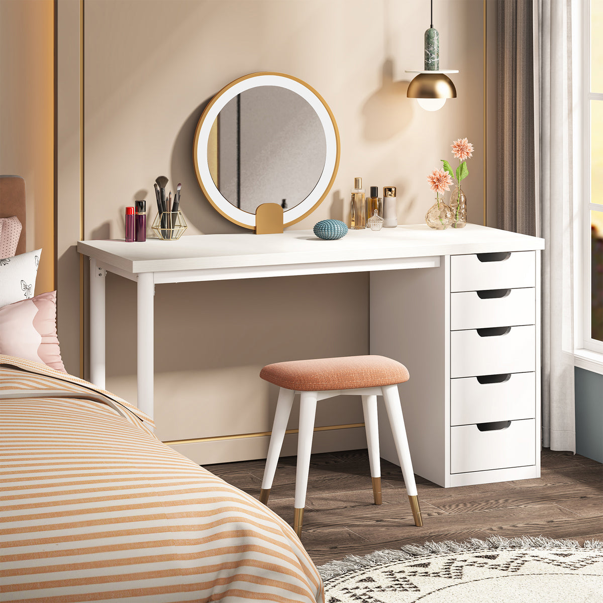 120 cm Tribesigns Kaptafel met 5 Lades, Moderne Make-up Tafel met Opbergruimte voor Slaapkamer
