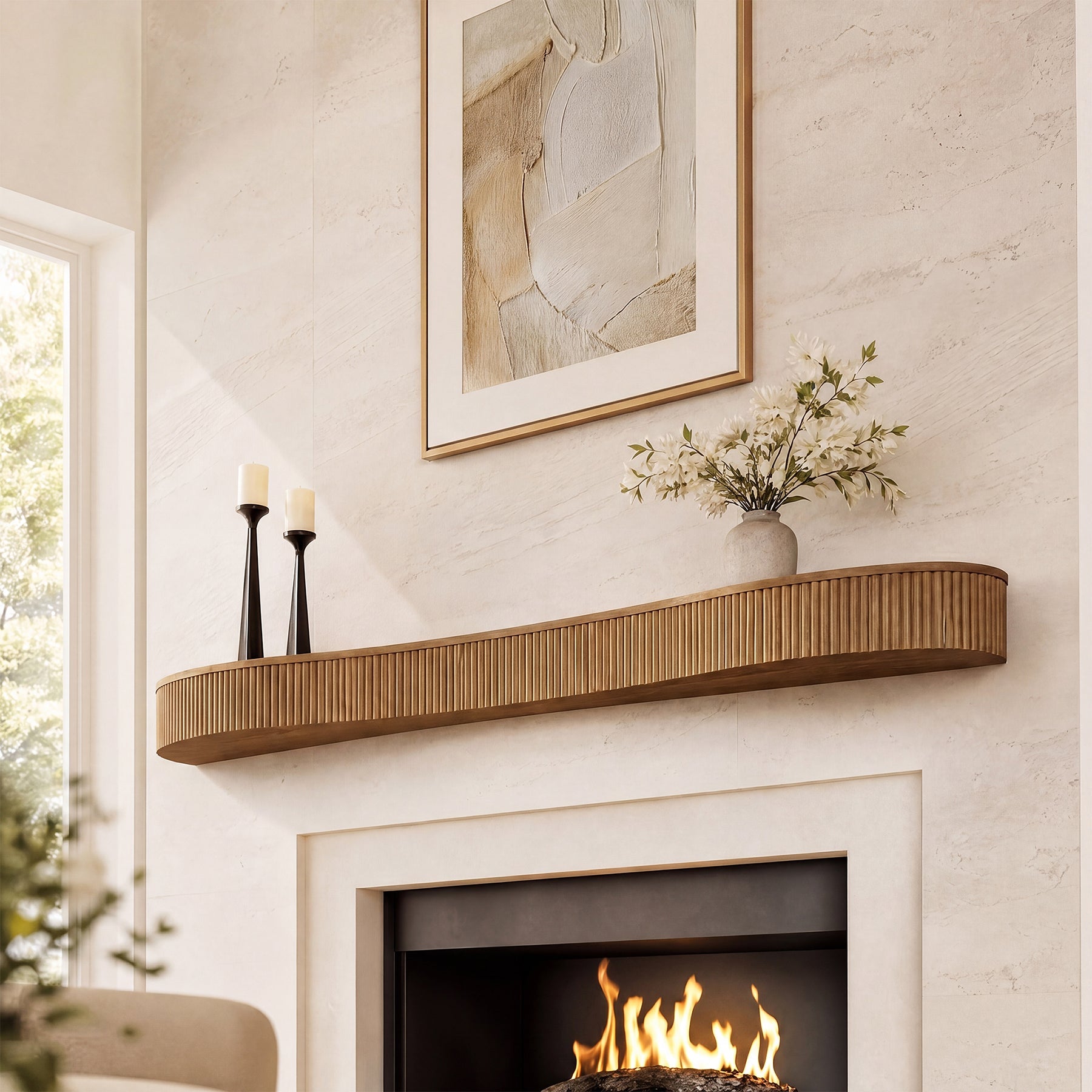 Tribesigns 180 cm Zwevende Wandplank van Massief Hout met Geribbeld Design, Schouwplank voor Woonkamer