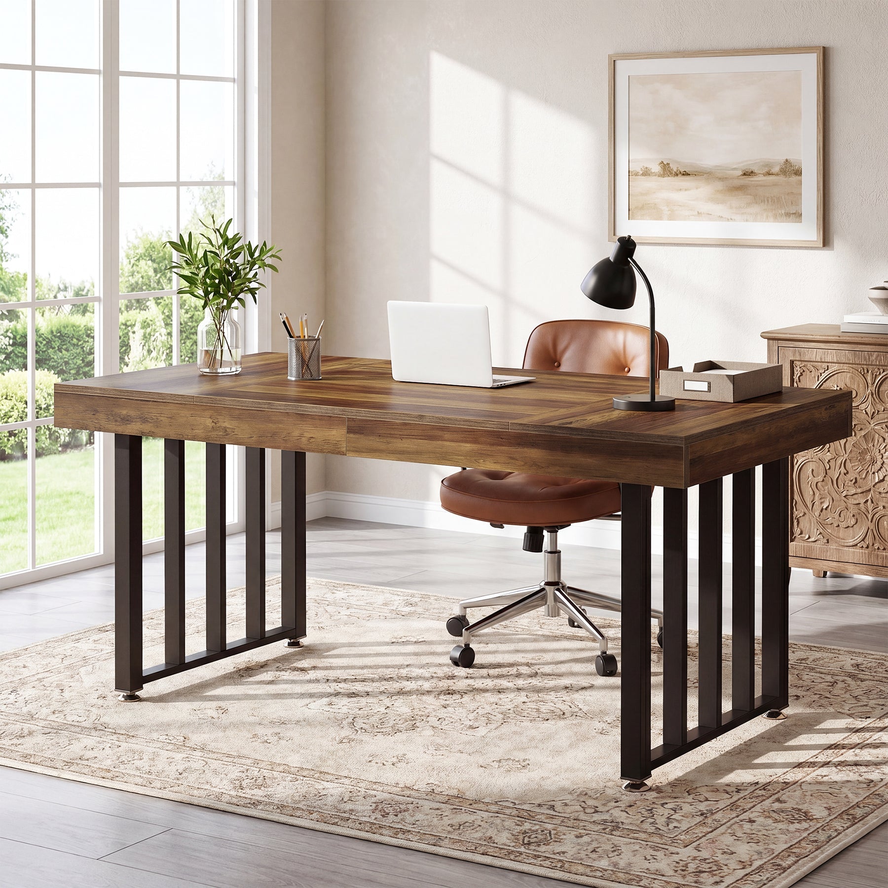 Tribesigns Bureau 140 cm, Grote Computertafel met Metalen Frame, Modern Bureaublad voor Thuiswerken